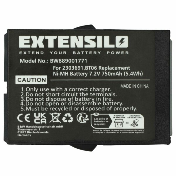 Bateria EXTENSILO compatível com Danfoss 2303691, Telecomando BT06 - 750 mAh