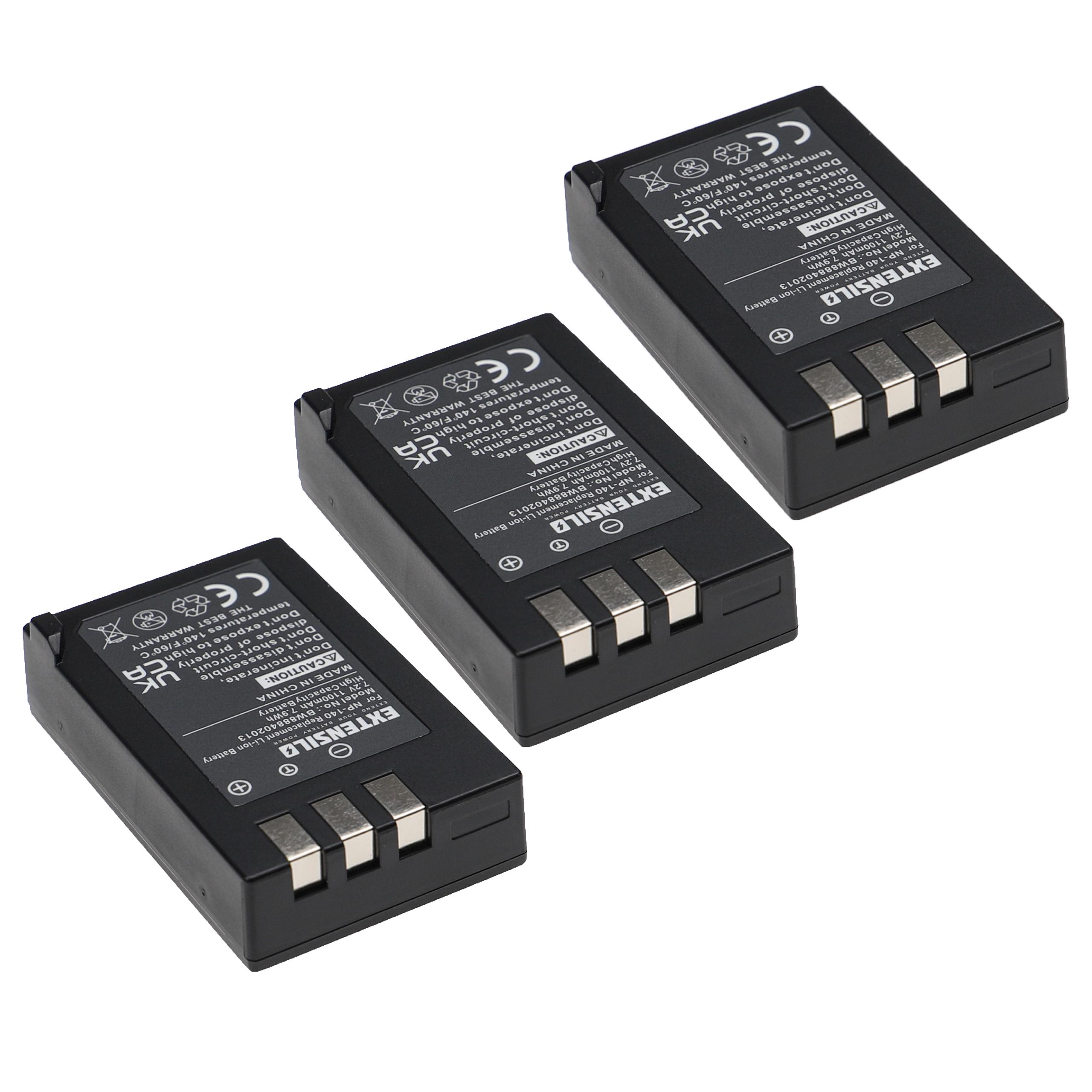 3x Bateria Extensilo para Fujifilm NP-140 - 1100mAh, 7.2V