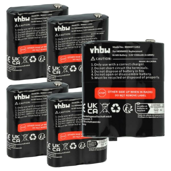 Bateria para Rádio Motorola 5x FRS-4002A, HKNN4002B, HKNN4002A - 1300 mAh 3.6 V NiMH