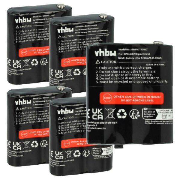 Bateria para Rádio Motorola 5x FRS-4002A, HKNN4002B, HKNN4002A - 1300 mAh 3.6 V NiMH