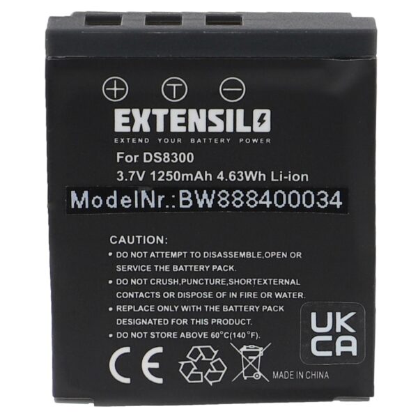 Bateria de substituição EXTENSILO 1250mAh 3.7V Li-Ion para câmaras Minox, Hitachi, Vivitar e outras