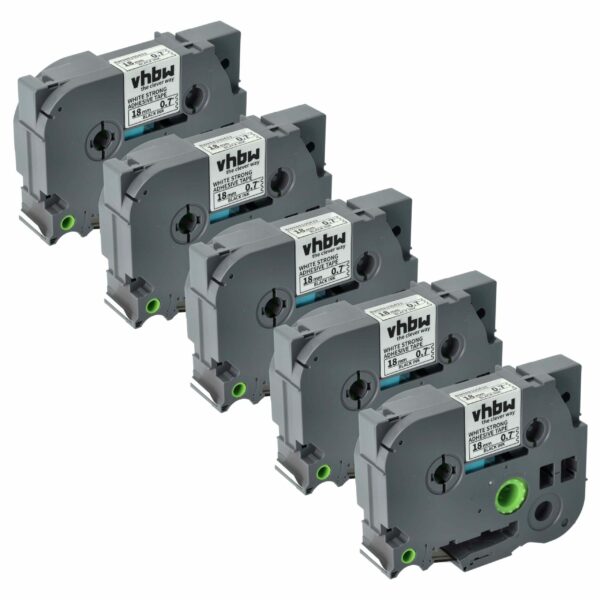 Pack 5x Fita de Etiqueta Compatível Brother TZE-S241 - 18 mm Preto sobre Branco, Extra Resistente