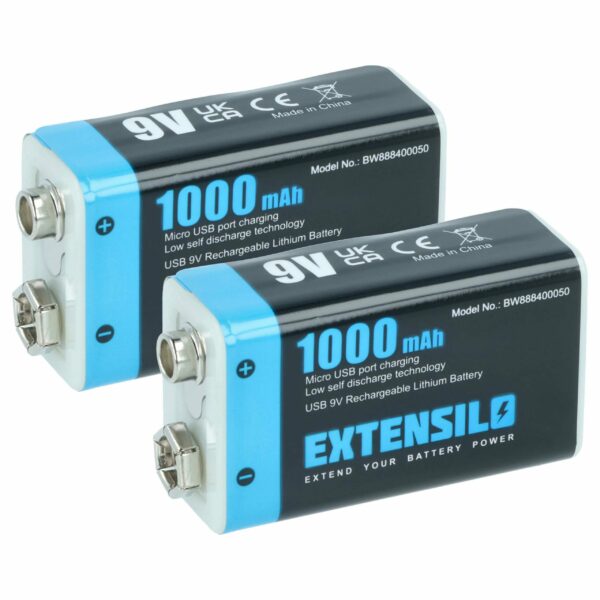 Bateria 9V Li-Ion EXTENSILO 2x 1 Ah com Porta Micro USB - Compatível Daitem BATV13