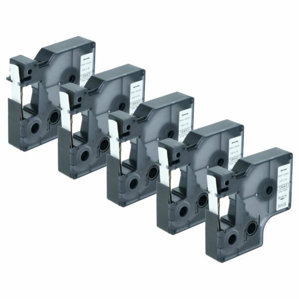 5x Fita de Etiquetas Compatível Dymo 18443 - 9 mm Preto sobre Branco, Vinil