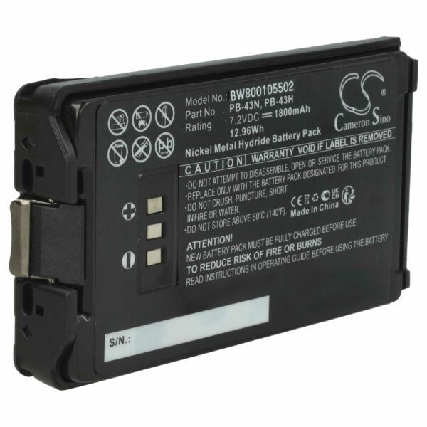 Bateria de substituição vhbw para Kenwood PB-43N, PB-43 - 1800 mAh 7.2 V NiMH