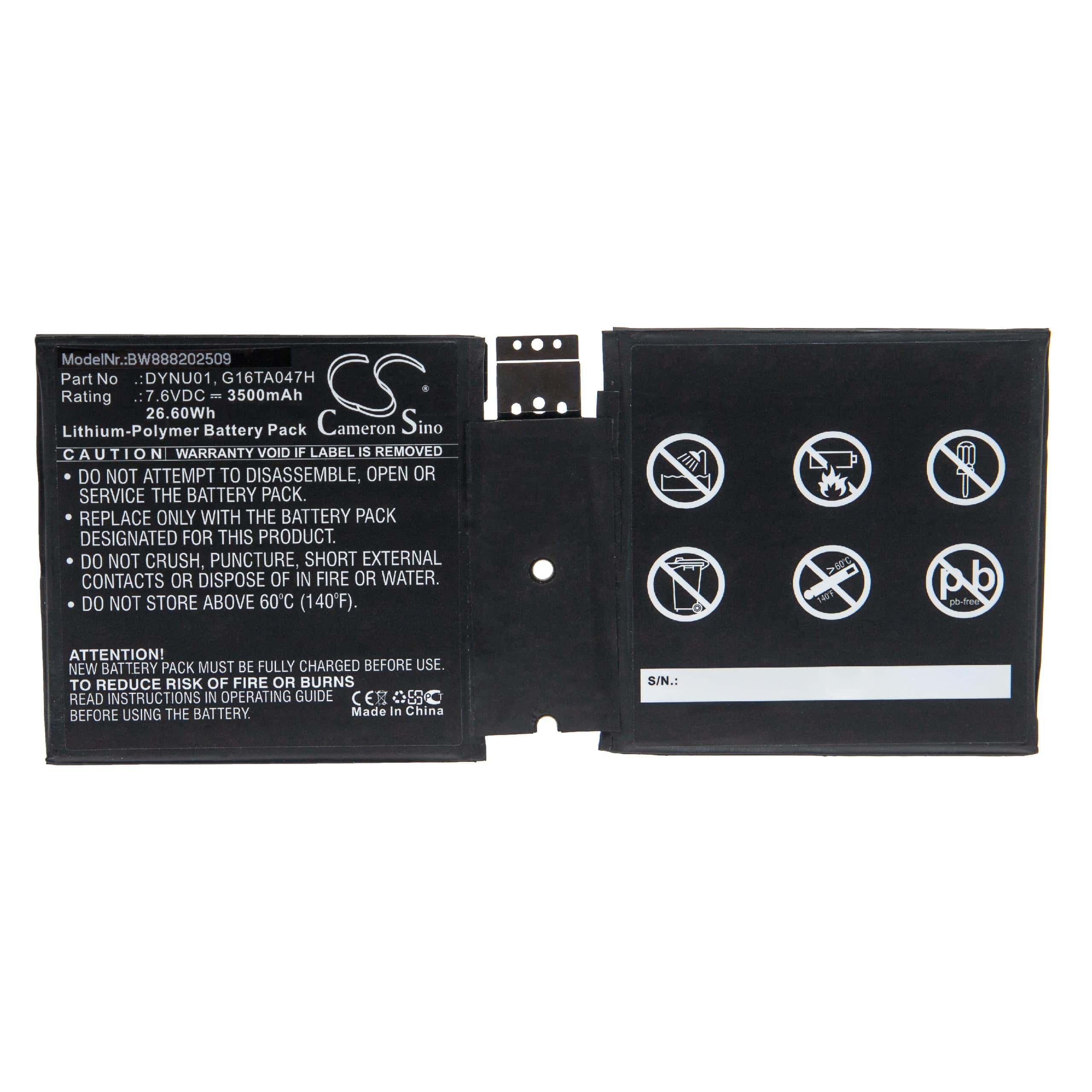 Bateria vhbw para Microsoft Tablet PC - DYNU01, G16TA047H - 3500 mAh 7.6 V Li-polymer