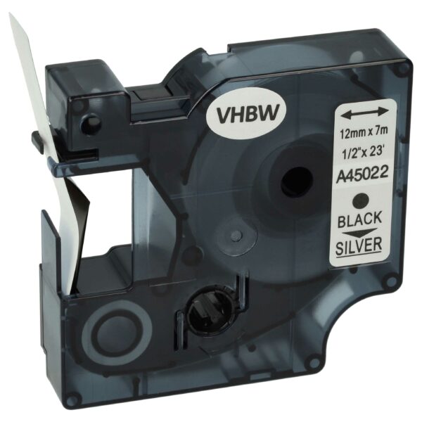 Fita de Etiquetas Compatível com Dymo D1 45022 - 12 mm Preto sobre Prateado