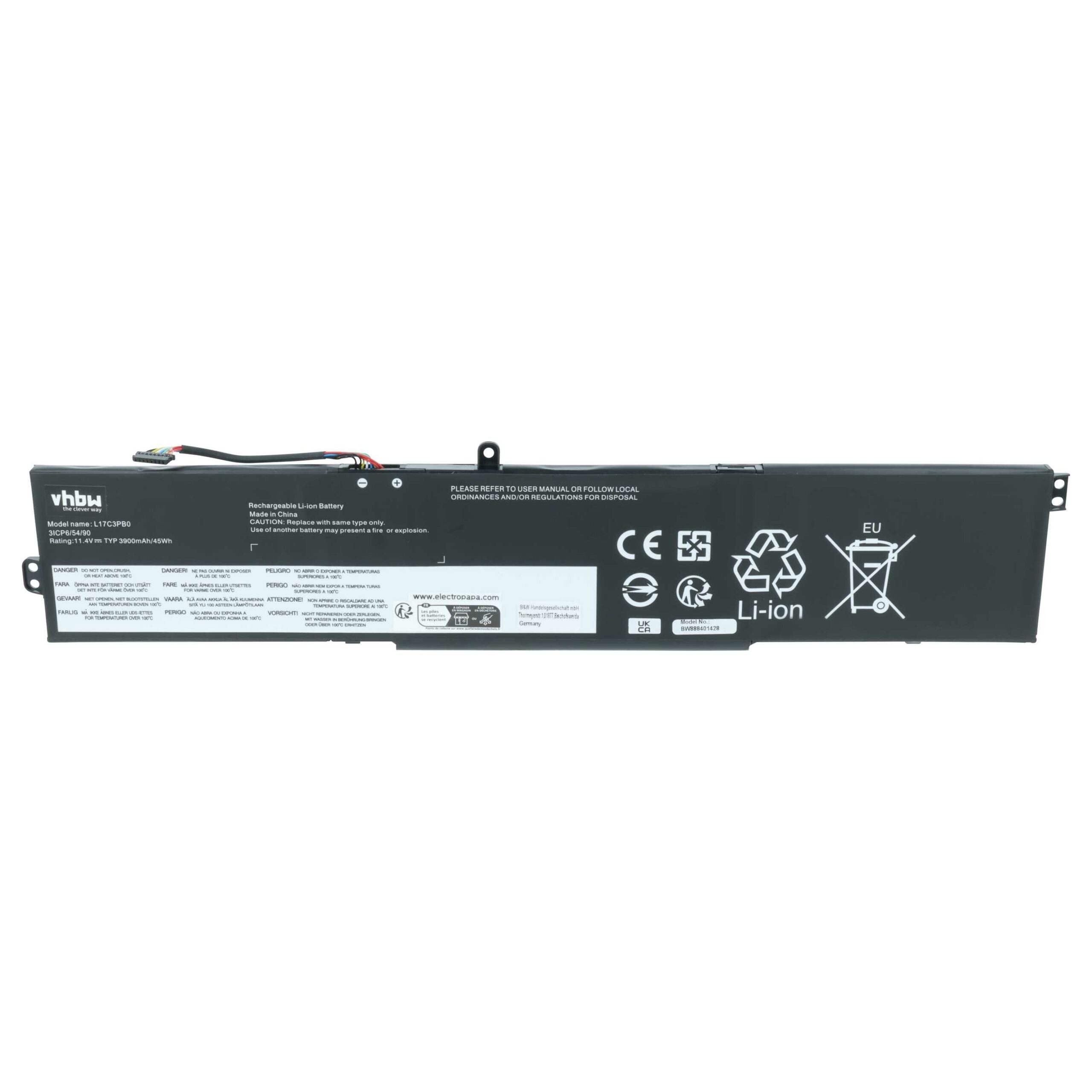 Bateria vhbw para Lenovo - 3900 mAh 11.34 V Li-polymer (5B10Q71252, 5B10Q71251, 5B10W67266, 5B10Q71254) - Image 3