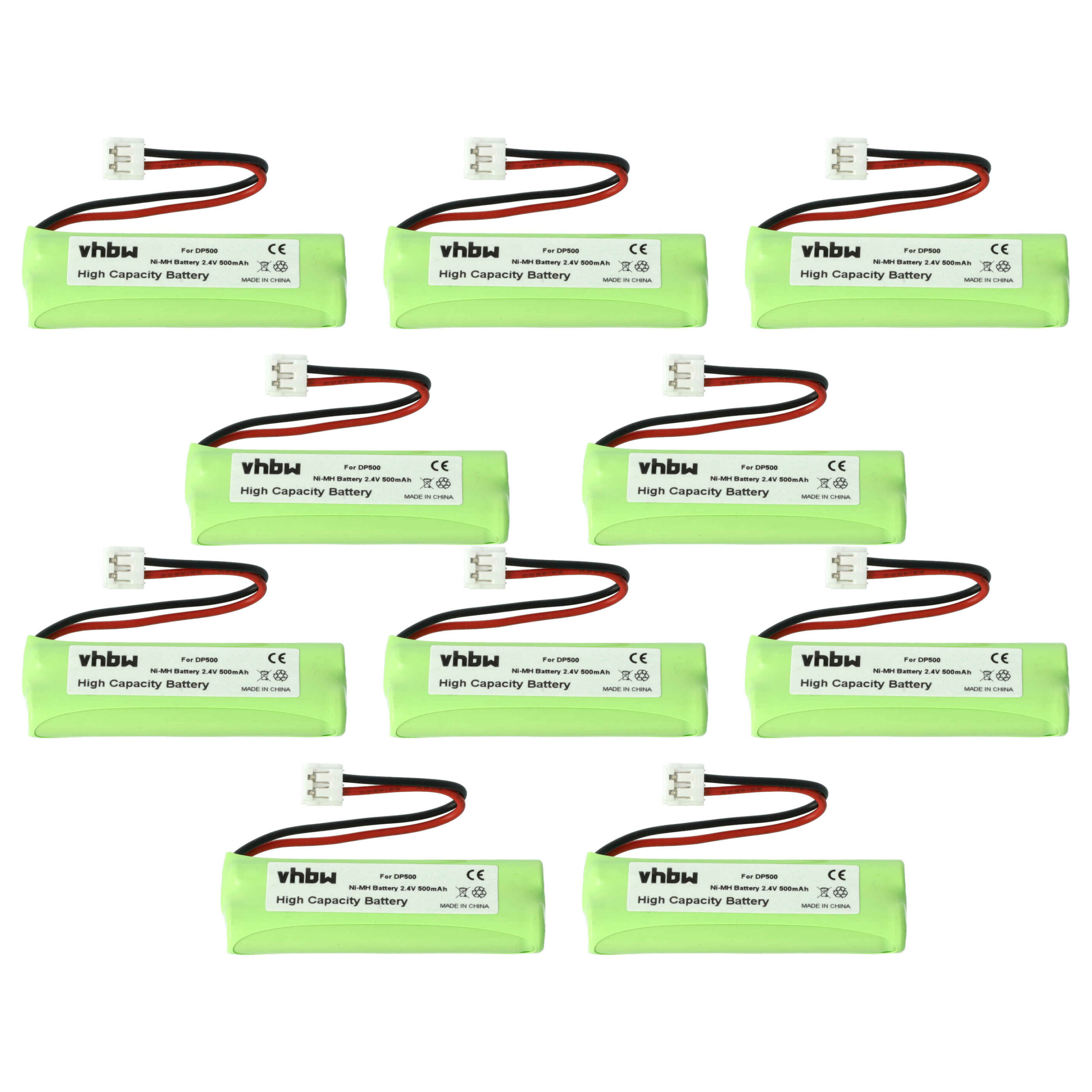10x Bateria para Telefone Fixo Binatone - 500 mAh 2.4 V NiMH (substitui GPHC05RN01, GP1010, VT50AAAALH2BMJZ)