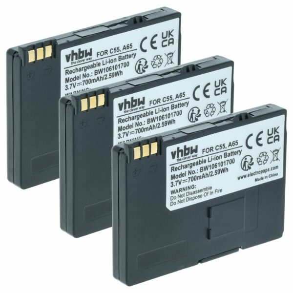 Pack 3 Baterias vhbw para Telefone Fixo Siemens/Telekom BA-510 - 700 mAh 3.7V Li-Ion