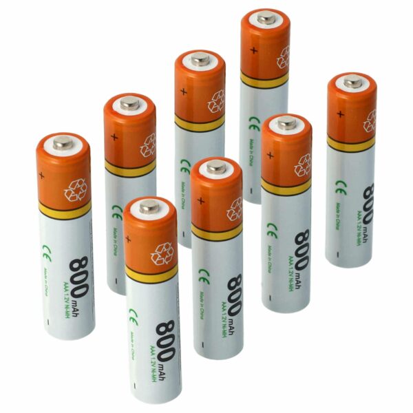 8x Baterias vhbw AAA NiMH 800 mAh 1.2V para Telefones Sem Fios Philips, Grundig, Sennheiser e outros
