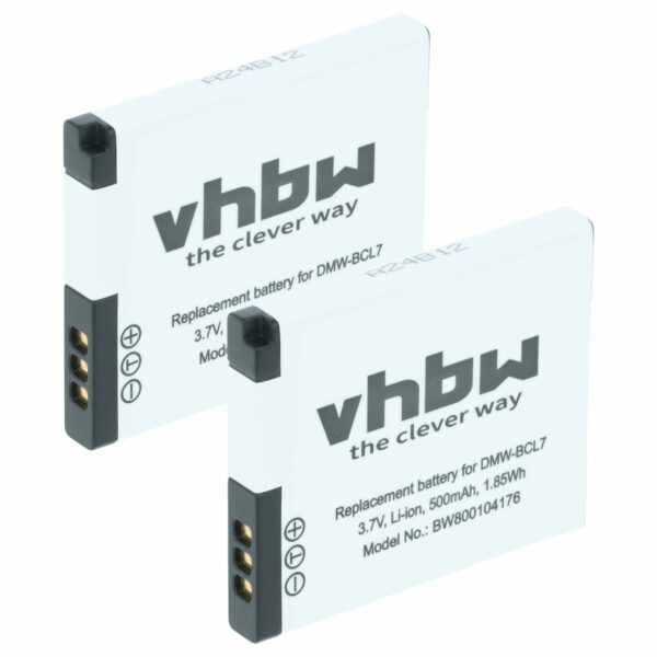 2x Bateria vhbw substitui Panasonic DMW-BCL7, DMW-BCL7E - 500mAh, 3.6V, Li-Ion