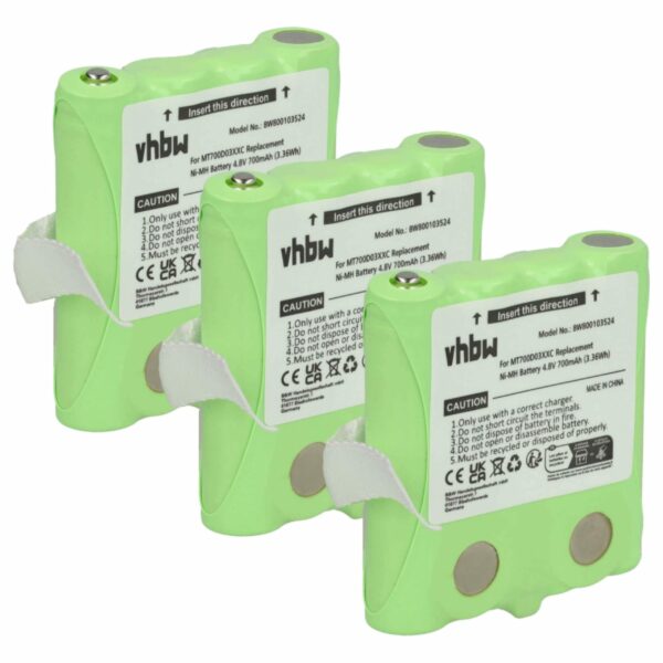 Bateria vhbw 3x para Rádio CB DeTeWe MT700D03XXC - 700 mAh 4.8V NiMH