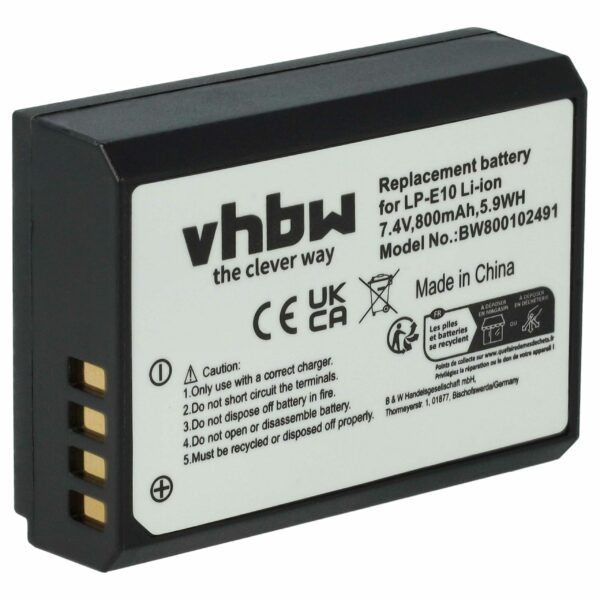 Bateria vhbw para Canon LP-E10 - 800mAh, 7.2V, Li-Ion