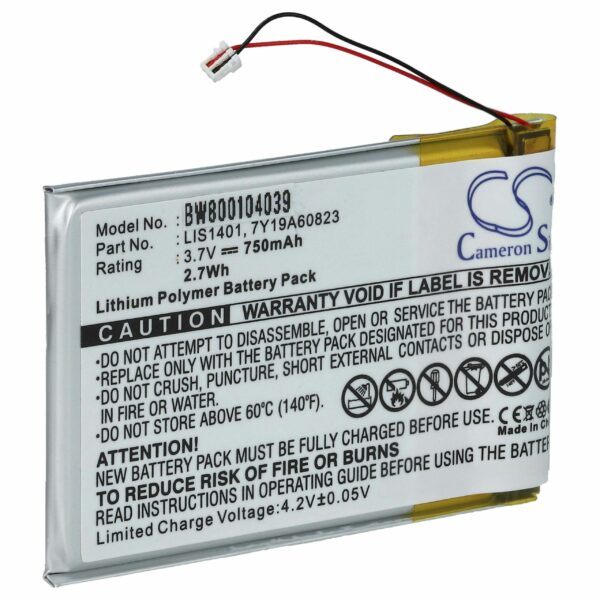 Bateria vhbw para MP3 Player Sony 1-756-763-11, 7Y19A60823, LIS1401 - 750 mAh 3.7 V Li-polymer