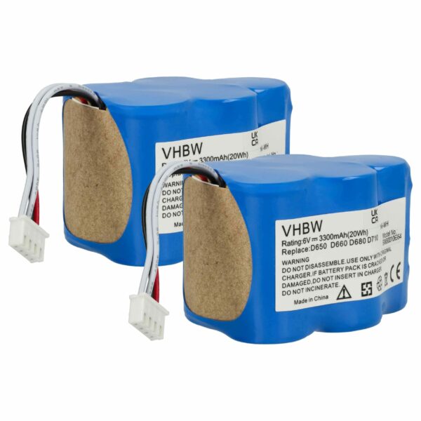 2x Bateria vhbw 3300mAh 6V NiMH para Hoover, Ecovacs e Robots de Limpeza