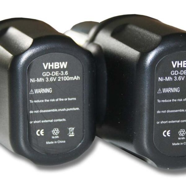 2x Bateria vhbw compatível com DeWalt DE9054, DE9054-XJ - 2100 mAh, 3.6 V, NiMH