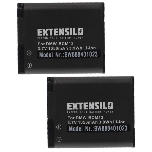 2x Bateria EXTENSILO para Panasonic DMW-BCM13PP, DMW-BCM13E, DMW-BCM13 - 1050mAh, 3.7V, Li-Ion