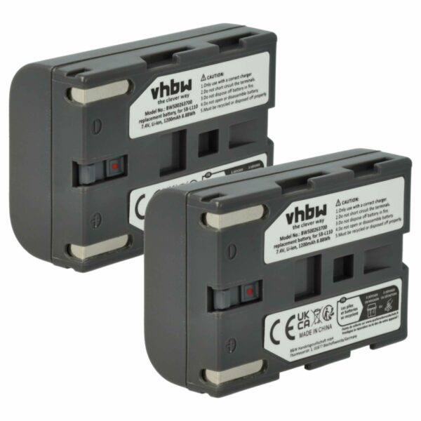 Bateria vhbw 2x para câmaras de vídeo Samsung - 1200 mAh 7.4V Li-Ion (SB-L110, SB-L70R, SB-L70, SB-L70A, BB13-SS014)