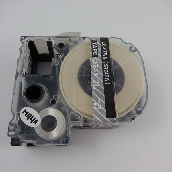 Fita de Etiquetas vhbw substitui Epson LC-6TWN - 24 mm Branco em Transparente