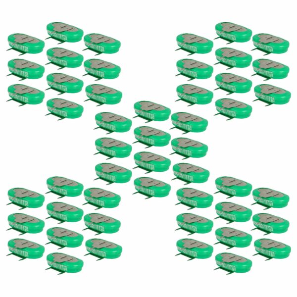 Pack 50 Pilhas Botão Recarregáveis 1/V150H 3 Pinos vhbw - 150 mAh 1.2V NiMH para Modelos e Lâmpadas Solares