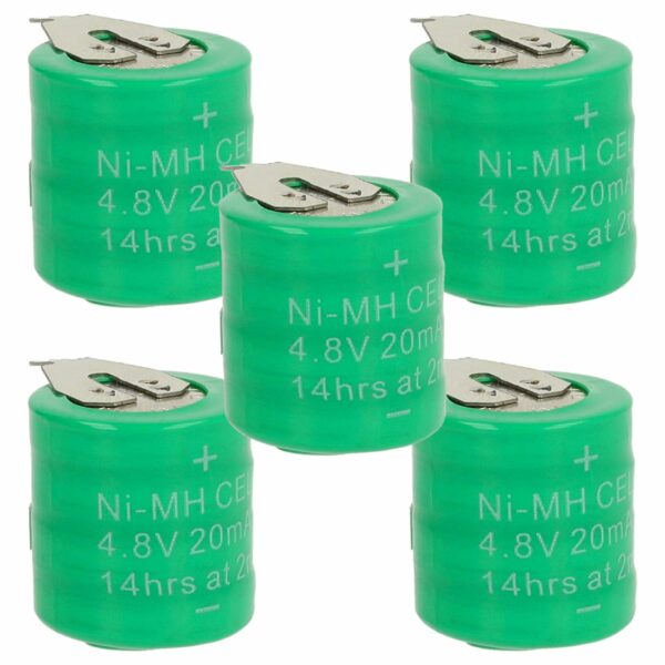 Pack 5x Pilhas Botão Recarregáveis vhbw Tipo 4/V15H - 15 mAh 4.8 V NiMH com 2 Contactos