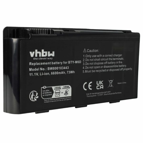 Bateria para Portátil vhbw substitui Medion BTY-M6D - 6600 mAh 11.1 V