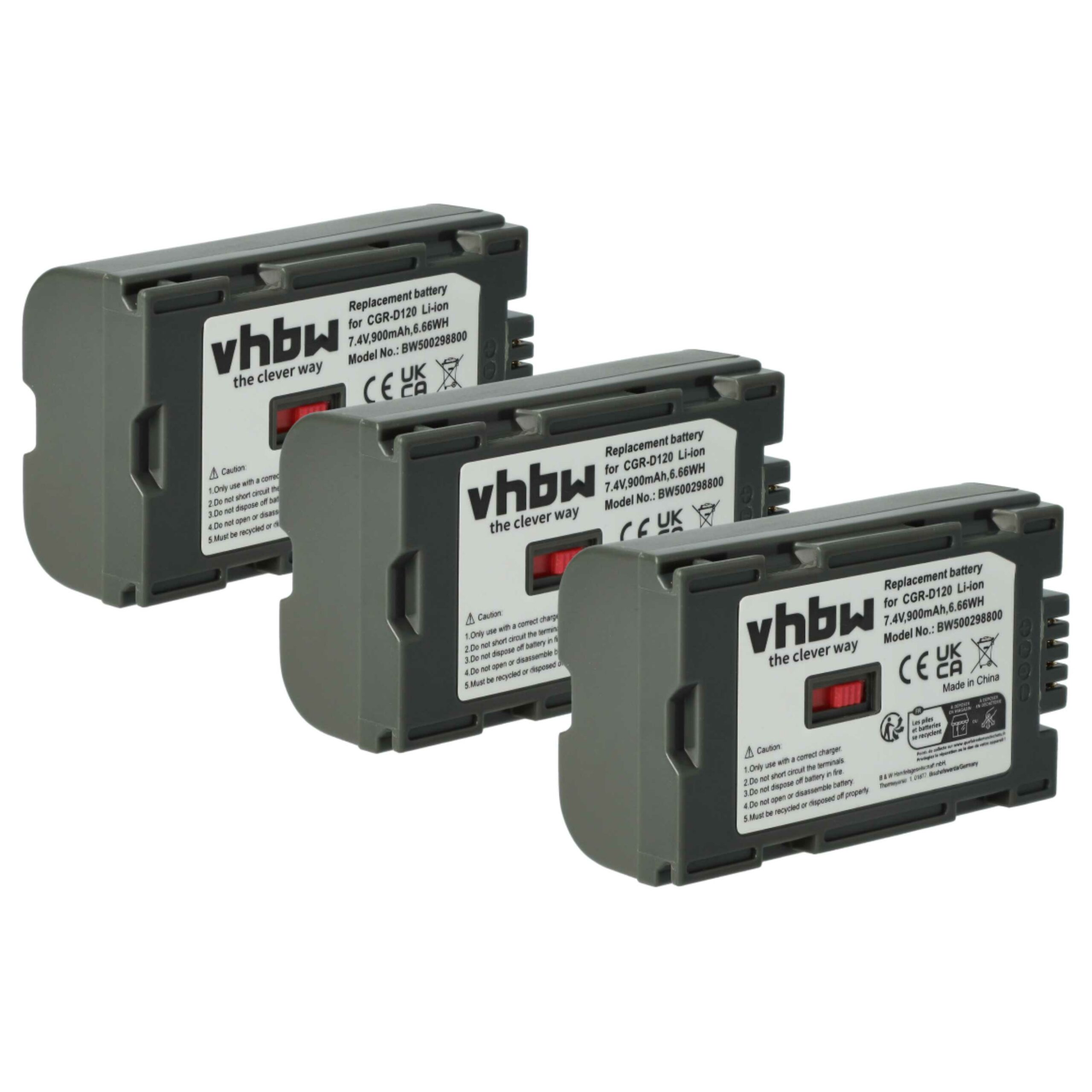 Bateria vhbw para Câmara Hitachi / Panasonic (900 mAh, 7.2 V, Li-Ion, 3 Unidades)
