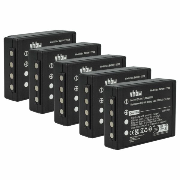 5x Bateria de Substituição vhbw para Comando HBC 005-01-00615, BA205000, BA206000, BA205030 - 2000 mAh