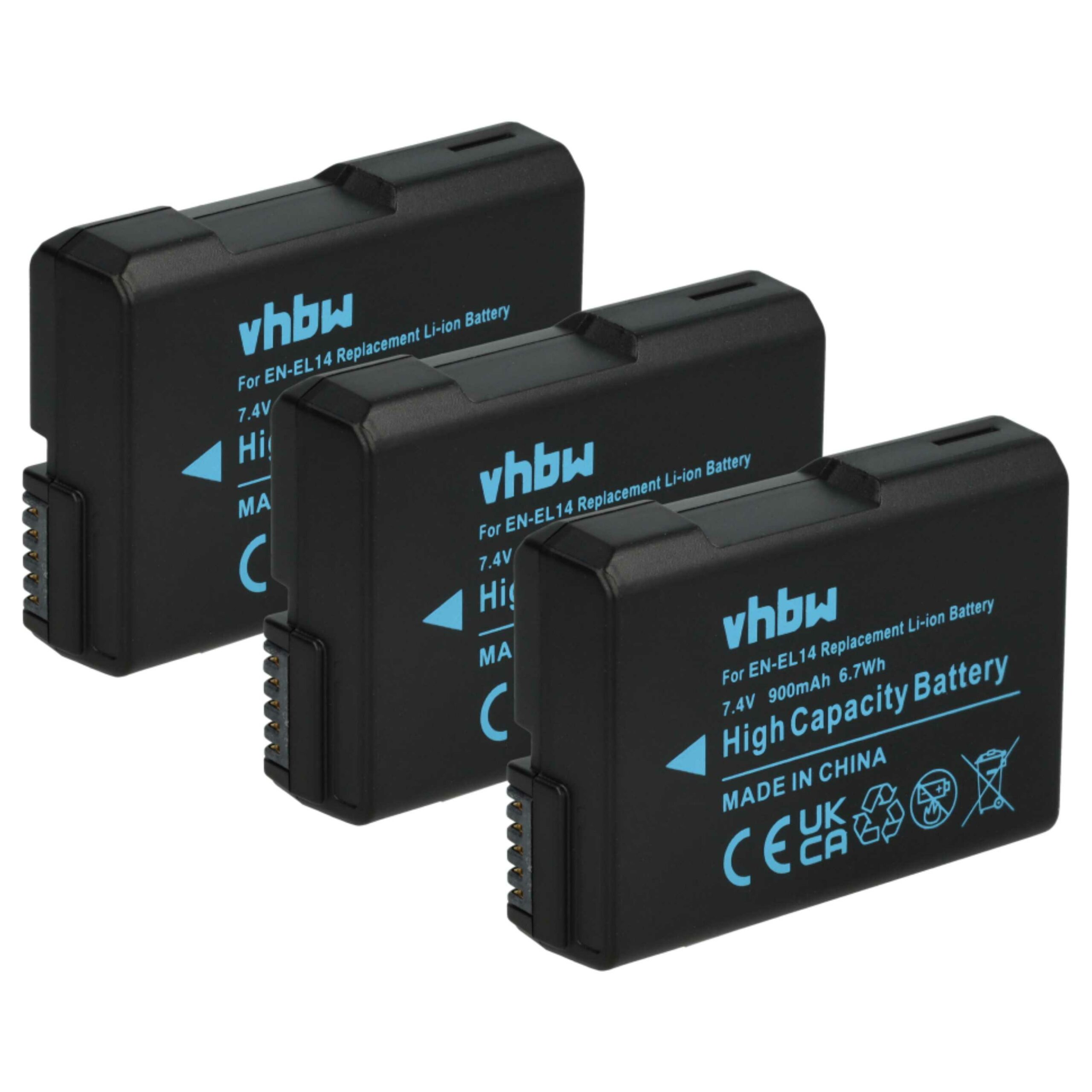 3x Bateria vhbw EN-EL14 para Nikon - 950mAh, 7.2V, Li-Ion com Chip de Informação