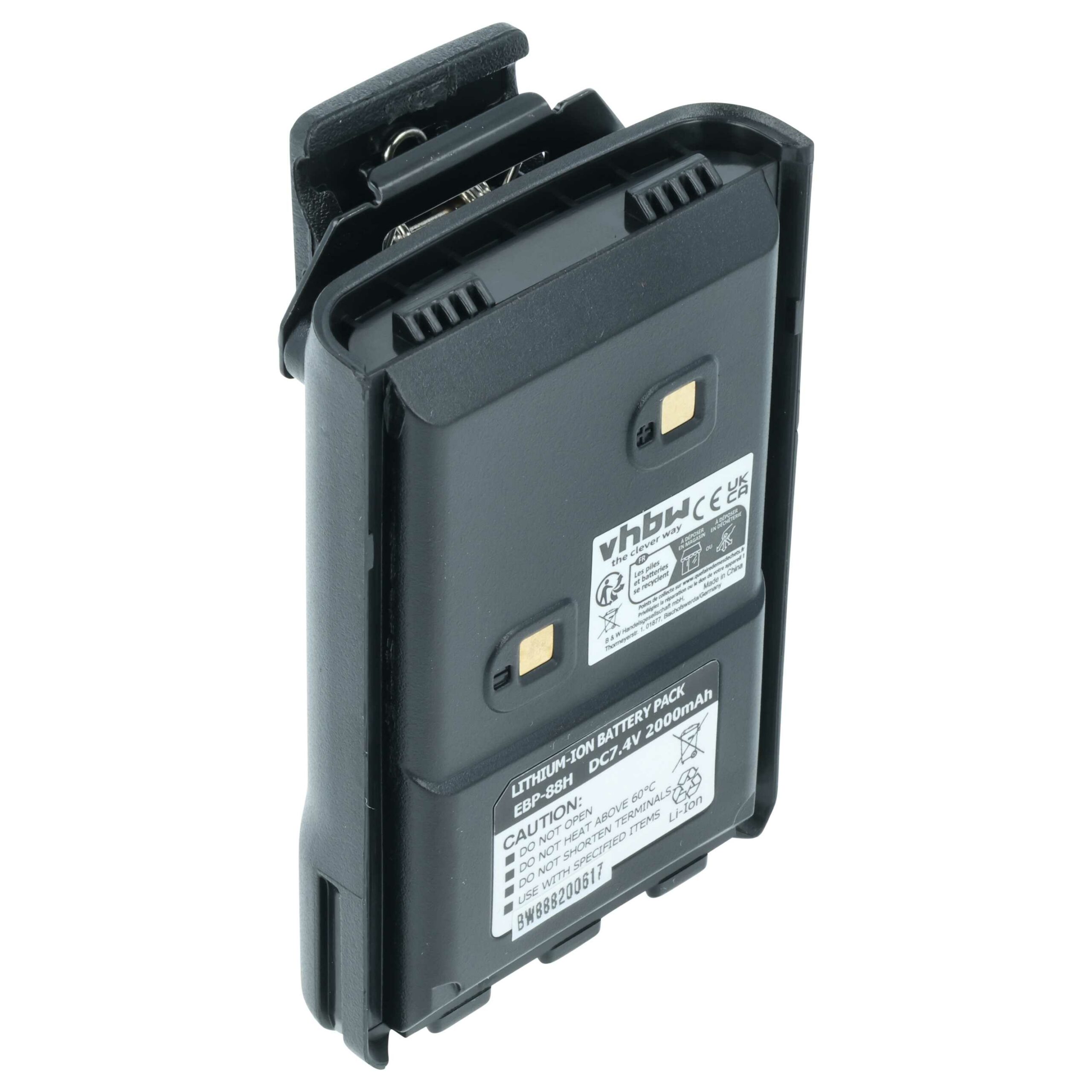Bateria vhbw para Rádio Alinco EBP-88, EBP-88H - 2000 mAh 7.4 V Li-Ion com Clip