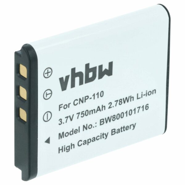 Bateria vhbw compatível com Casio NP-160, NP-110DBA, NP-110, NP-110L - 750mAh, 3.6V, Li-Ion