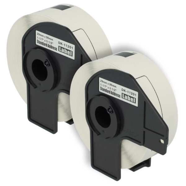 2x Rolos de Etiquetas vhbw para Brother DK-11201 QL-500 QL-700 QL-800 29mm x 90mm + Suporte