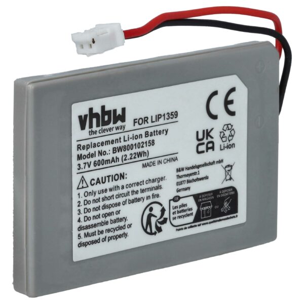 Bateria vhbw para Comando de Jogos Sony Lip1359, Lip1859 - 600 mAh 3.7 V Li-Ion