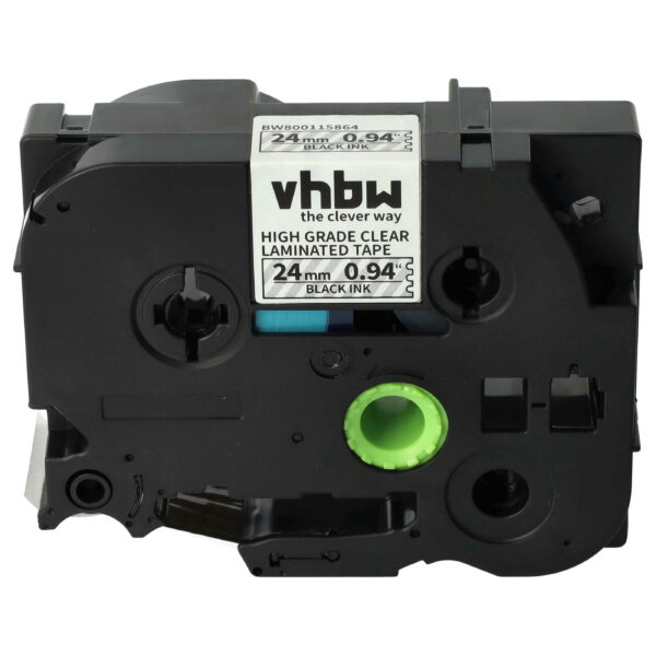 Fita para Impressora de Etiquetas vhbw substitui Brother HGE-151 - 24 mm Preto sobre Transparente