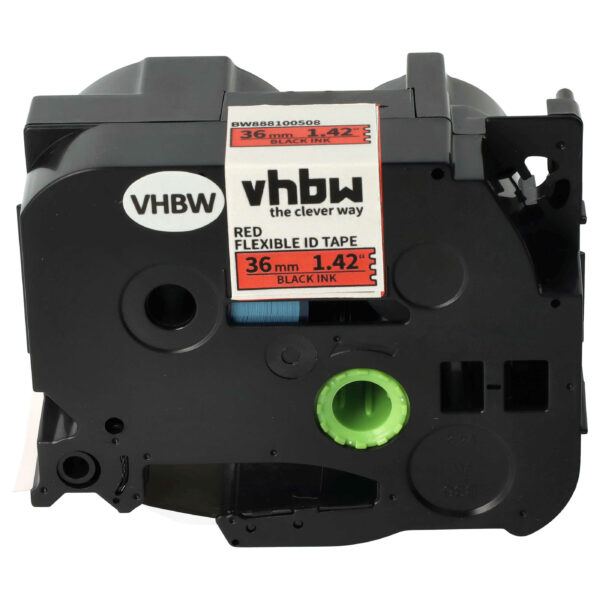 Fita de Etiquetas vhbw para Brother PT-3600 / PT-9200 (TZ-FX461) - 36 mm, Preto sobre Vermelho, Flexível