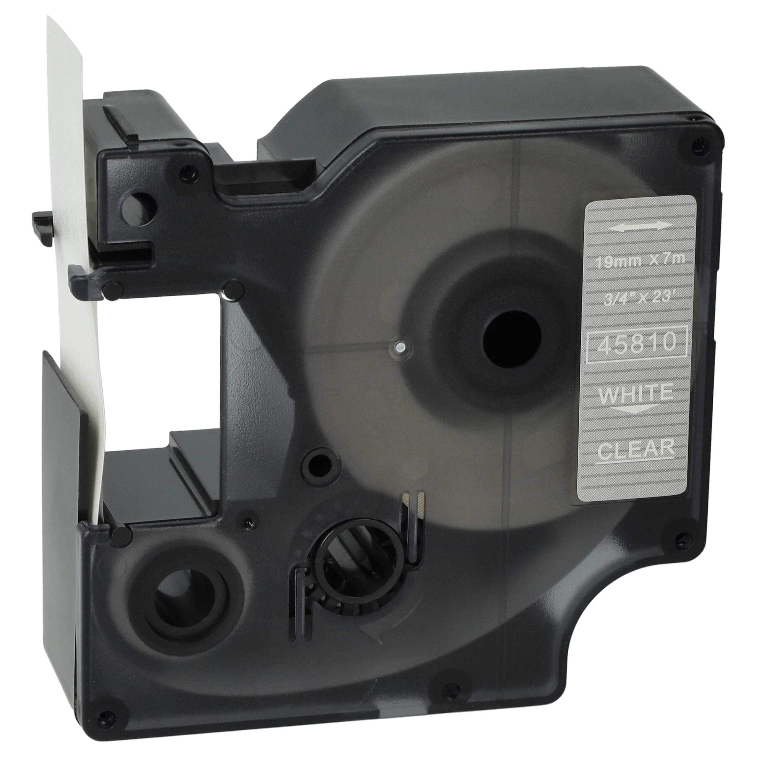 Fita de Etiquetas vhbw Substitui Dymo D1 45810 - 19 mm Branco sobre Transparente
