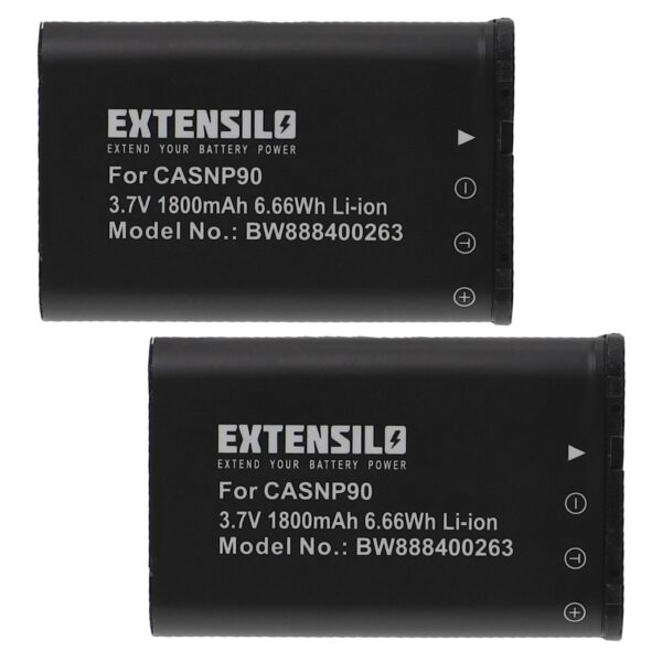 2x Baterias EXTENSILO para Casio NP-90, NP-90DBA - 1800mAh, 3.7V