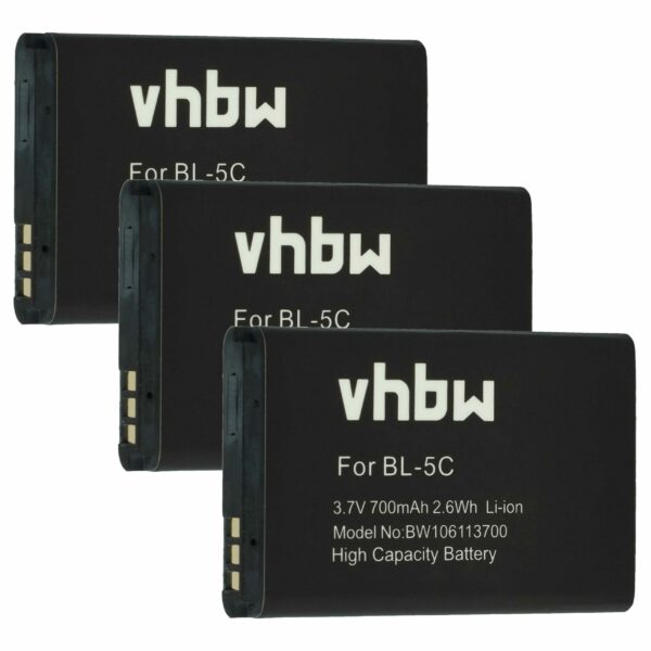 Bateria para Telemóvel vhbw 3x 700 mAh 3.7V Li-Ion Compatível Alcatel RTR001F01