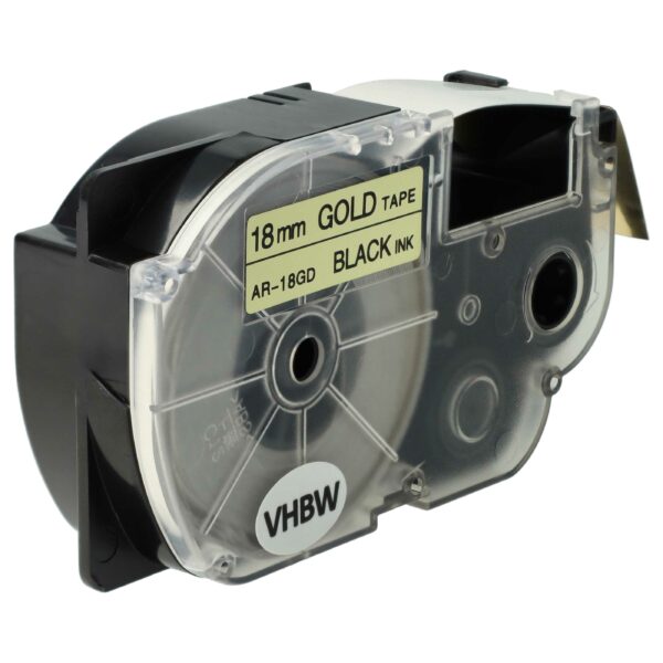 Fita para Etiqueteira vhbw substitui Casio XR-18GD, XR-18GD1 - 18 mm Preto sobre Dourado