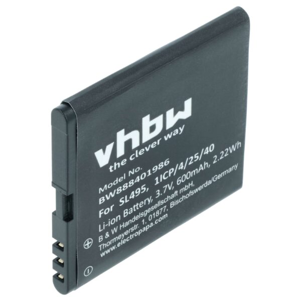 Bateria vhbw 600 mAh 3.7 V para telemóvel Bea-fon SL495, SL595, SL595 Plus