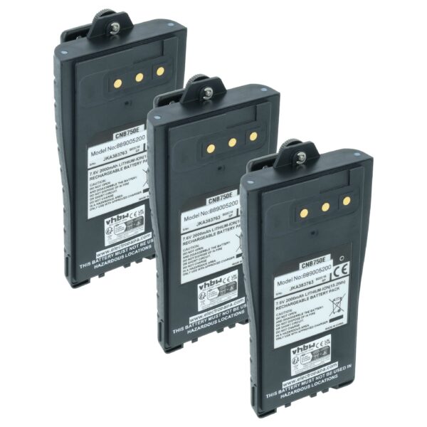 3x Bateria para Rádio Entel CNB750E - 2000 mAh 7.6 V Li-Ion + Clip de Cintura vhbw