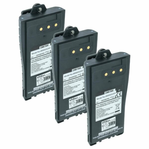 3x Bateria para Rádio Entel CNB750E - 2000 mAh 7.6 V Li-Ion + Clip de Cintura vhbw