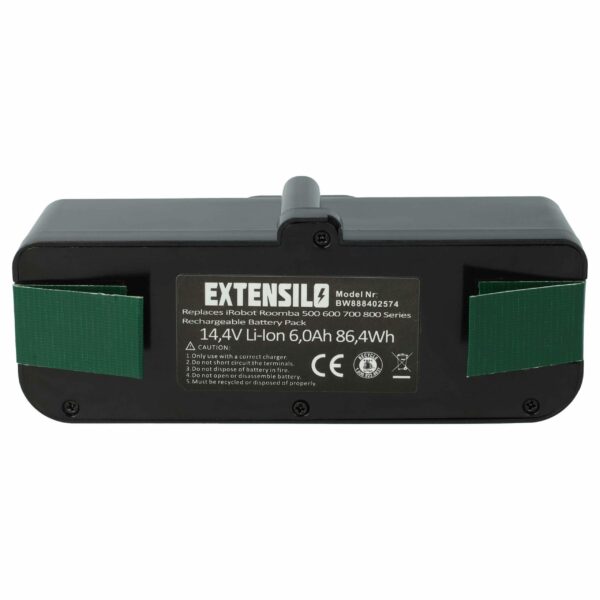 Bateria EXTENSILO para iRobot 6000mAh, 14.4V, Li-Ion (substitui 2130LI, 1800LI, 4502233, 4376392, 4462425, 4374392)