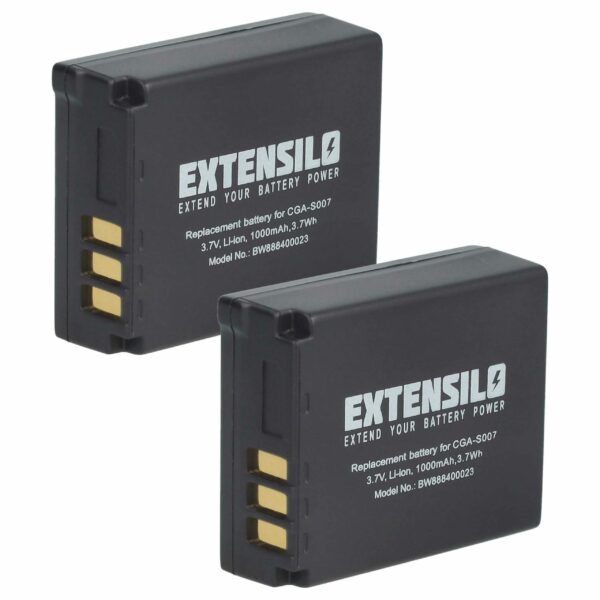 2x Bateria EXTENSILO para Panasonic Lumix DMC-TZ1, TZ2, TZ3, TZ4, TZ5 - 1000mAh, 3.7V, Li-Ion