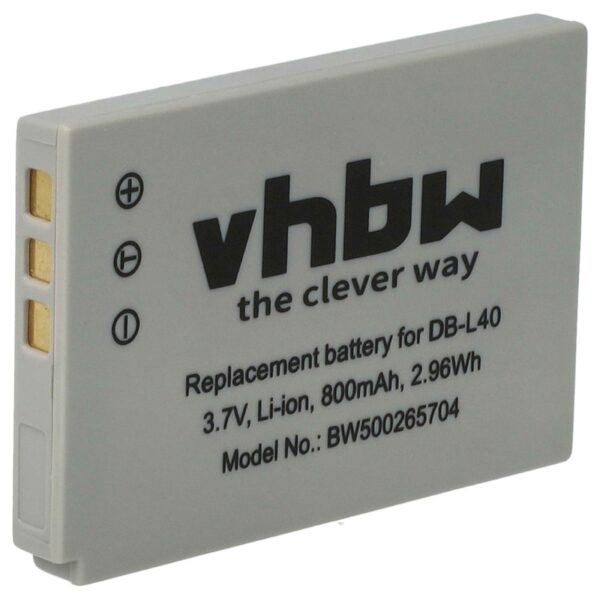 Bateria para Câmara Vídeo Sanyo DB-L40AU, DB-L40 - 800 mAh 3.7 V Li-Ion vhbw