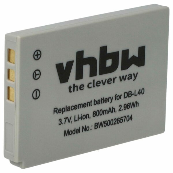 Bateria para Câmara Vídeo Sanyo DB-L40AU, DB-L40 - 800 mAh 3.7 V Li-Ion vhbw