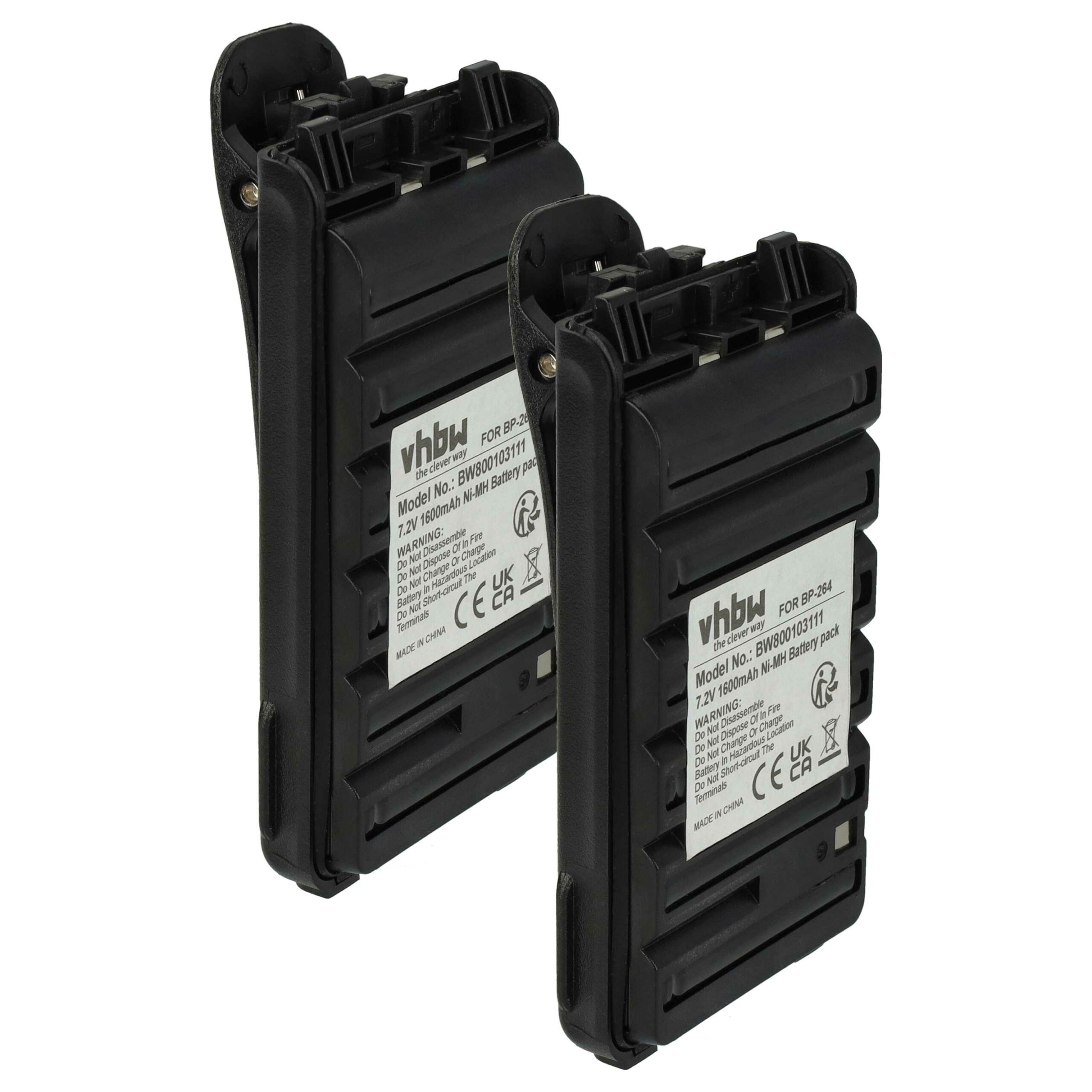Bateria vhbw 2x para Rádio Icom BP-264 - 1600 mAh 7.2 V NiMH + Clip