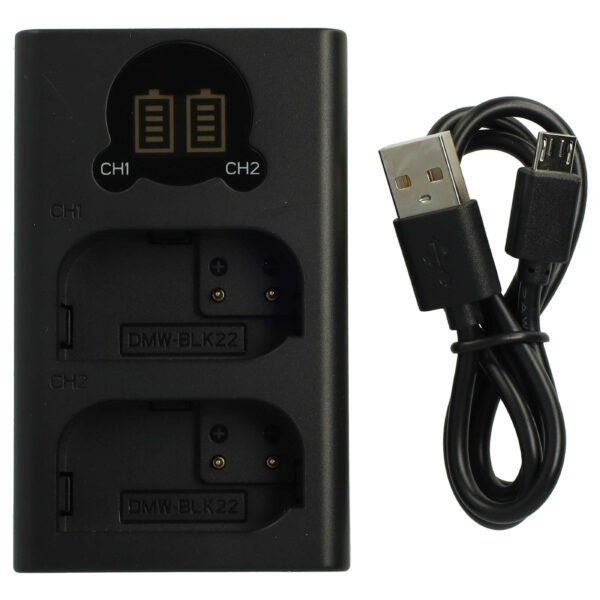 Carregador de Bateria Duplo Micro-USB e USB-C vhbw para Panasonic DC-GH5