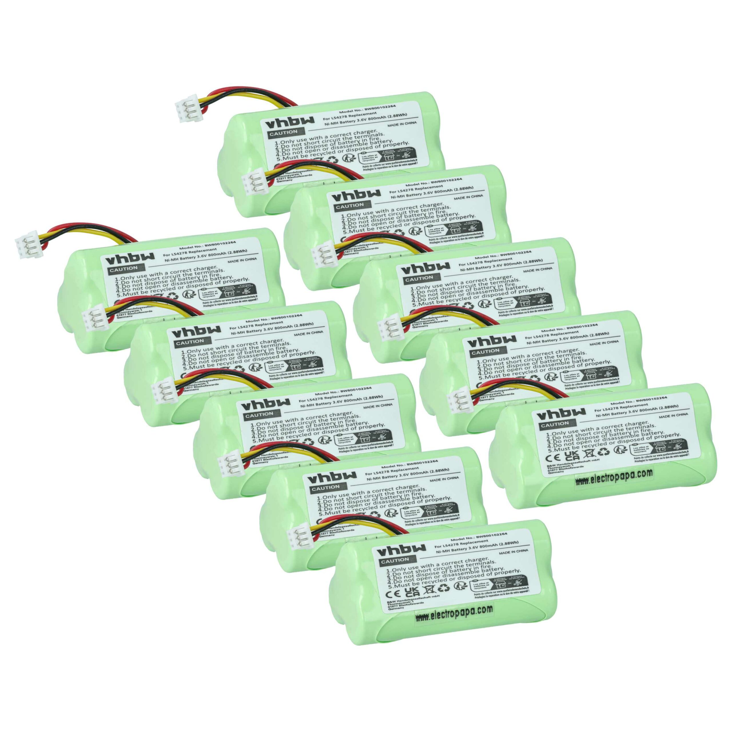 Pack 10x Bateria vhbw 82-67705-01 para Scanner Symbol Zebra - 800 mAh 3.6V